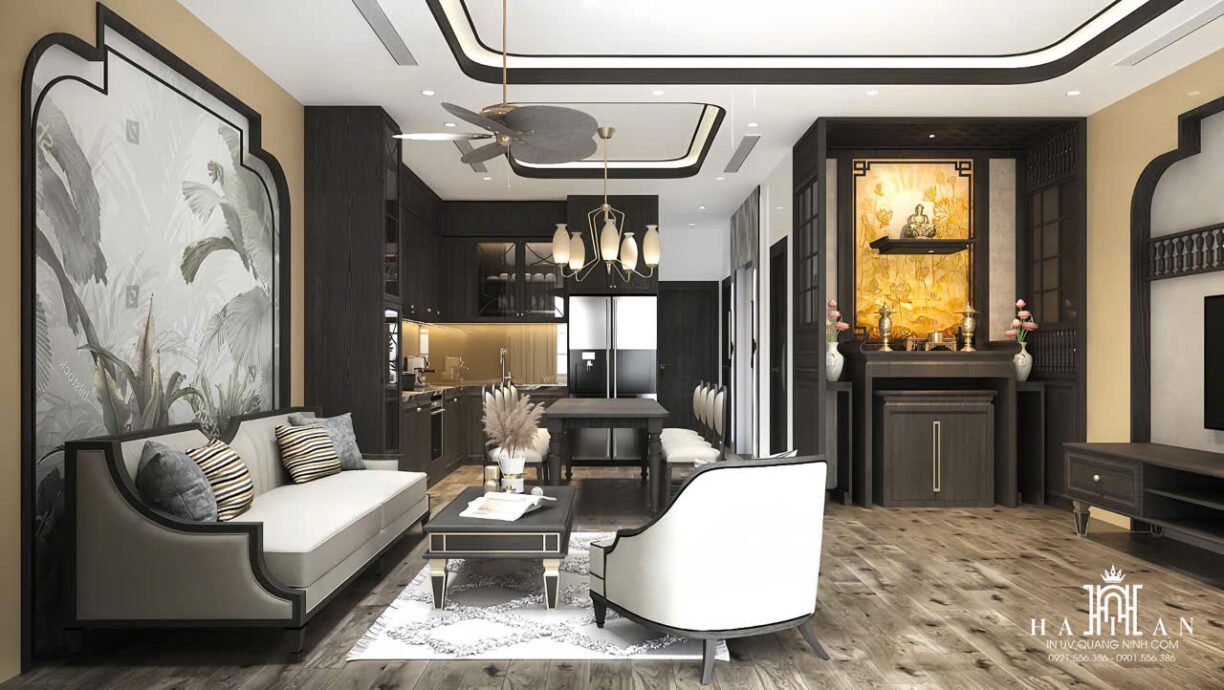 Vách tivi vân đá in UV