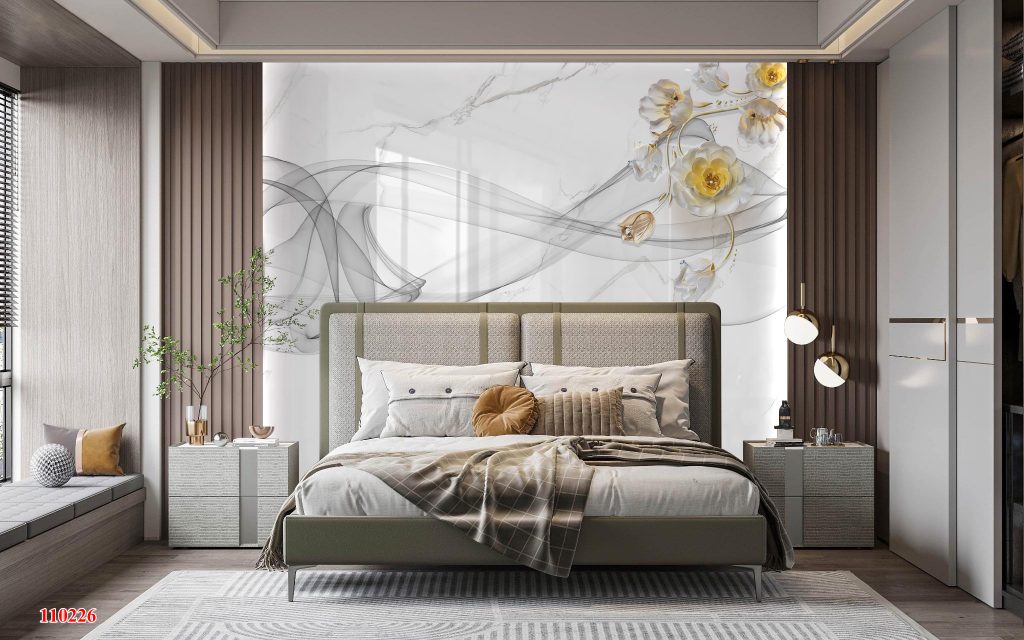 Vách ốp đầu giường in UV 